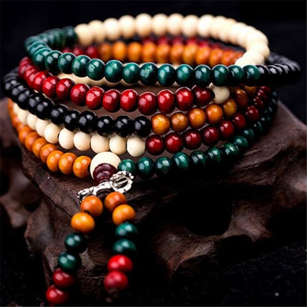 

beaded, strands wholesale 10 pcs natural 5 colors sandalwood wood bracelet 108 mala men or women buddhist prayer jewelry, Black