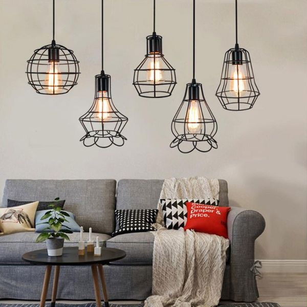 

pendant lamps e27modern vintage chandelier loft ceiling light iron cage kitchen bedroom living room lamp dining furniture