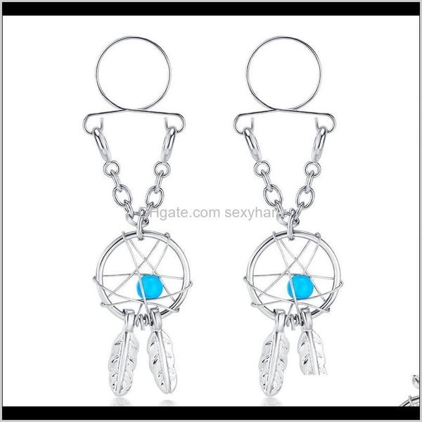 

style small dream catcher fake adjustable ring pendant nipple piercing rings for female body jewelry k5yrx 6dvob, Silver