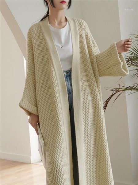 

women's wool & blends overcoat women autumn and winter long large sweater coat female lazy loose open, Black