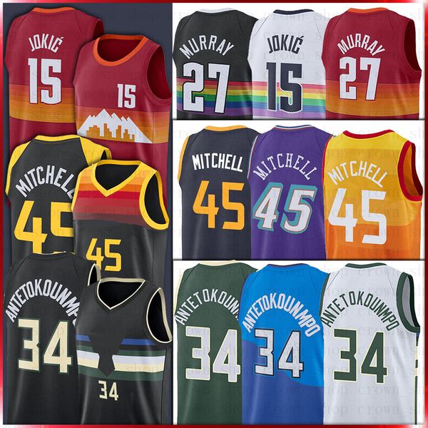 

34 giannis 45 donovan antetokounmpo 32 karl mitchell jersey 27 rudy john gobert malone stockton nikola 27 jamal jokic murray jerseys, Black;yellow