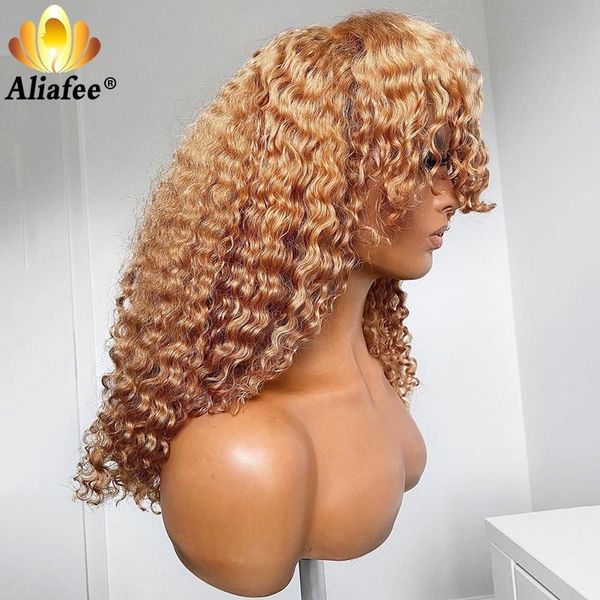 

hair bulks aliafee honey blonde human full machine made with bangs 180 density peruvian curly, Black