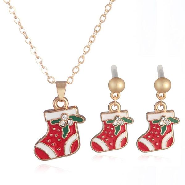 

earrings & necklace 12pcs/lot fashion crystal christmas red socks earring set for winter party banquet, Silver