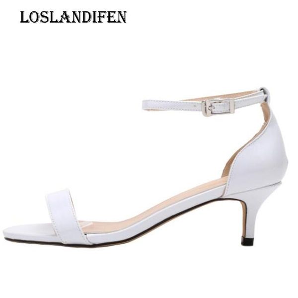 

loslandifen women pu leather ankle buckle strap sandals fashion ladies plus size 35-42 office high heel shoes, Black