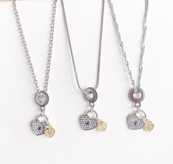 

pendant necklaces 1pcs fashion rhinestone lock heart necklace girls children chain jewelry gifts, Silver