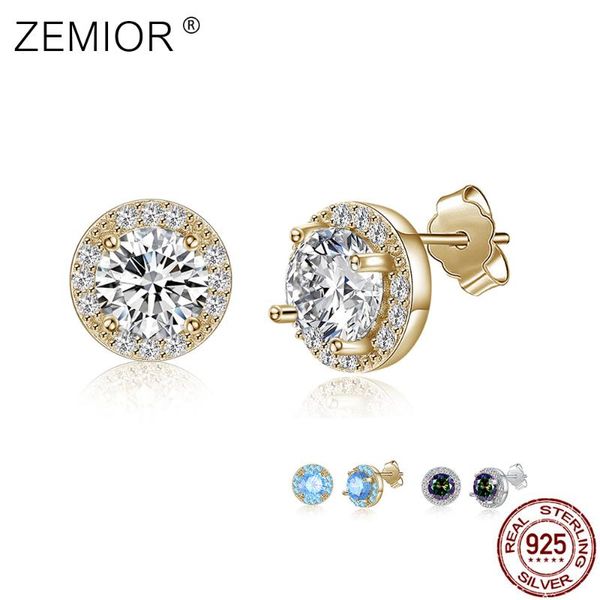 

stud zemior fashion 925 sterling silver earrings women's simple round cubic zirconia memorial day gift to friends, Golden;silver