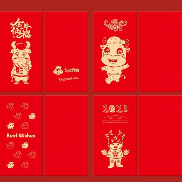 

gift wrap (6 pieces/lot) red envelopes for the year of ox cartoon universal cash bag cattle packet
