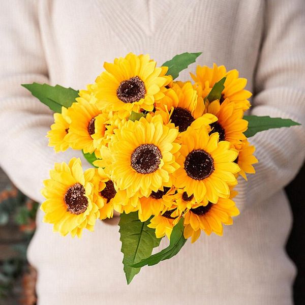 

bouquet artificial sunflower flower fake wedding party home decoration decoration, bouquet, gift 2021 decorative flowers & wreaths