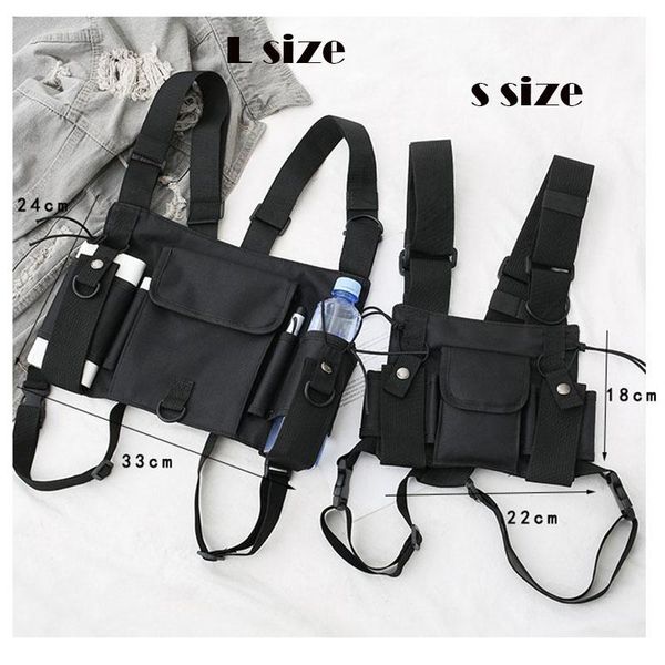 

hunting jackets fashion nylon chest rig bag vest hip hop streetwear functional tactical harness adjustable wist pack for men women, Camo;black