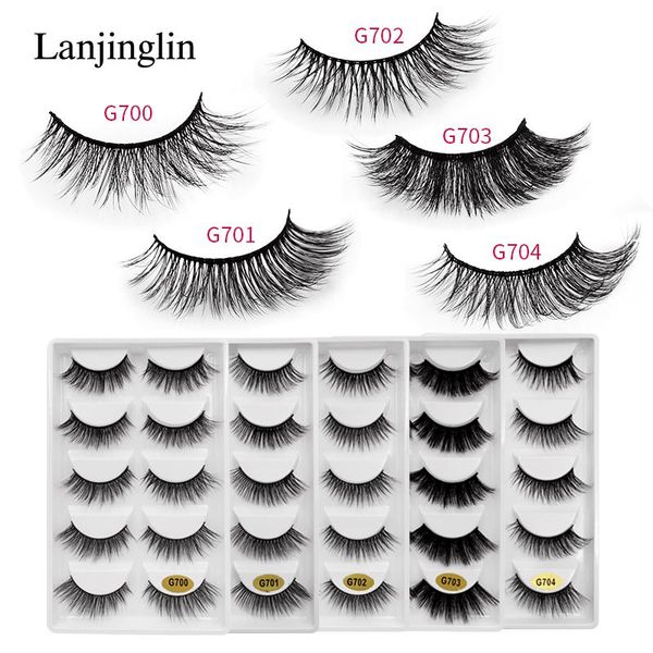 

false eyelashes 5pairs 3d mink lashes natural fluffy soft wispy volume dramatic long cross eyelash extension makeup
