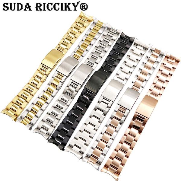 

watch bands 13mm 17mm 19mm 20mm band strap wholesale 316l stainless steel tone rose gold silver watchband oyster bracelet for dayjust, Black;brown