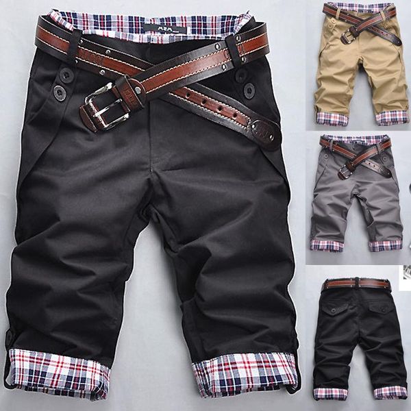 

men's shorts 2021 summer casual short beach men plaid patchwork turn up cuff fifth pants trousers fashion, White;black