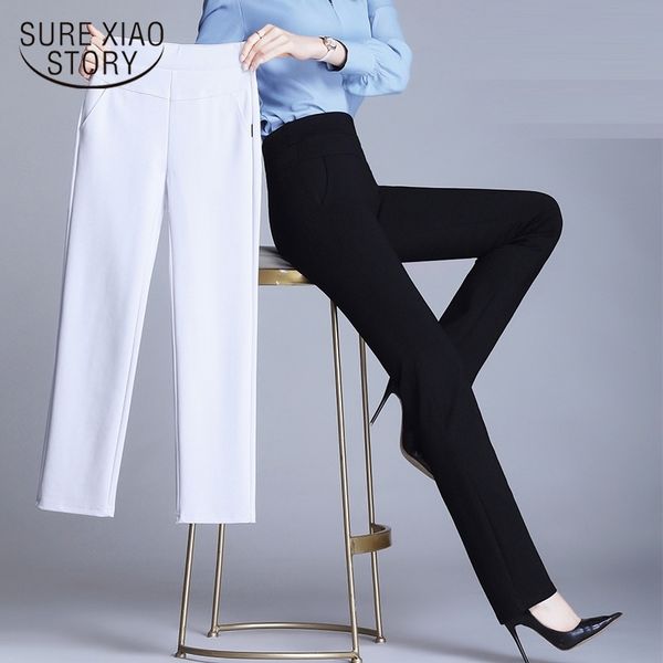 

autumn fashion high waist straight stretch plus size office solid casual pants women trousers 11518 210415, Black;white