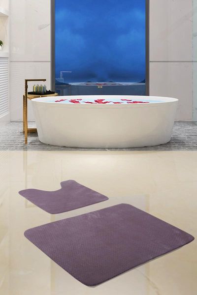 

bonny home aurora purple 2li bath mat set non-slip bottom toilet seat pad mats
