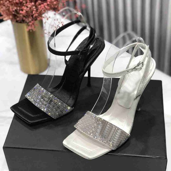 

leo messi women high heel dress shoes sienna crystal sandals fashion ladies square toe sandal designer woman office party shoe with box, Black