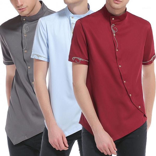 

men's casual shirts hollow fashion personality elegant nobility pointed hem gentleman's short-sleeved stand-up collar shirt, White;black