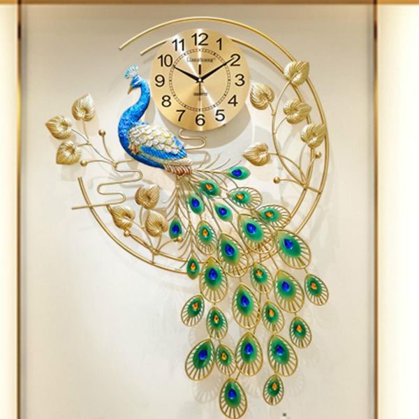 

metal art wall clock nordic design peacock silent luxury home creative reloj de pared living room decoration 50wc clocks