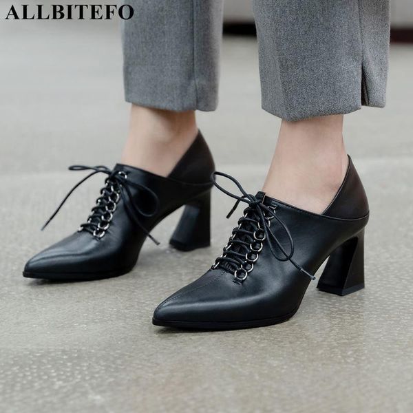 

dress shoes allbitefo genuine leather high heels party women heel office ladies, Black