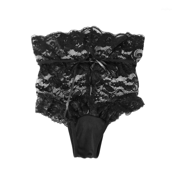 

women's panties hollow out thongs lace g-string high waist bandage underwear briefs - (black), Black;pink