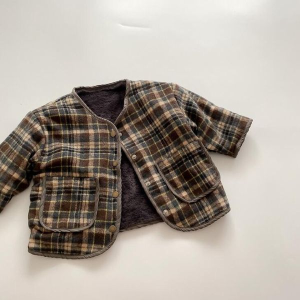 

jackets 2021 wholesale girls boys plaid thicken coat winter cotton full sleeve kids coats 2-8 years wd974, Blue;gray