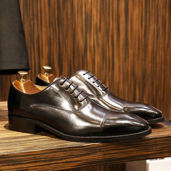 

dress shoes large genuine leather luxury men designer loafers three joint lace up gentleman's wedding layer cattle elegant, Black
