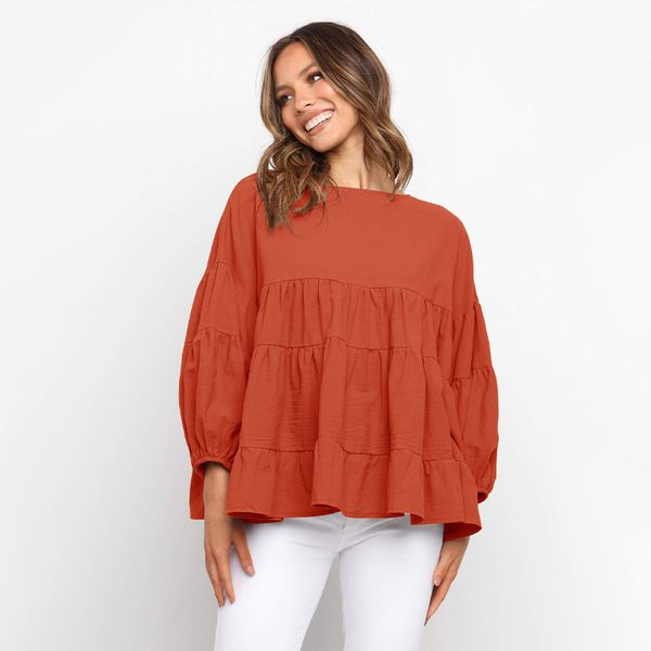 

women's blouses & shirts lantern long sleeve loose solid blouse autumn big hem casual o-neck female fashion ladies oversized, White