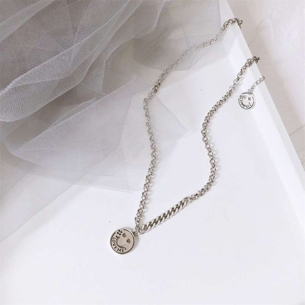 

925 clover smile necklace women's thai silver punk sweater chain accessories, Black