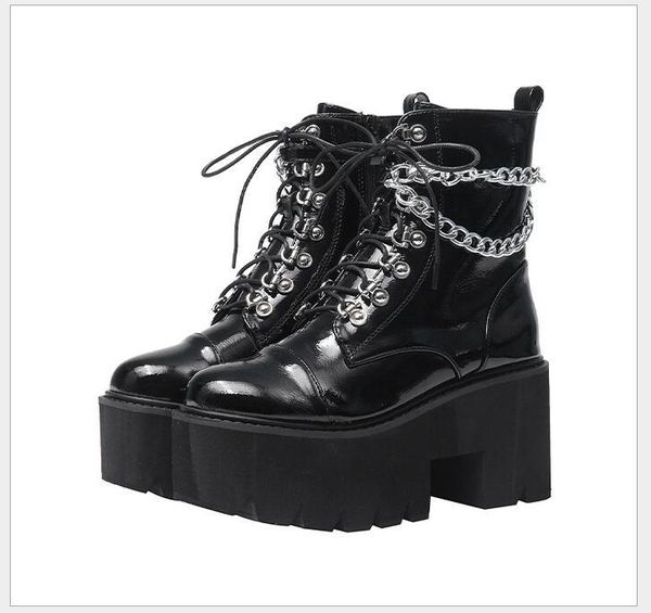 

boots fashion chunky classic motorcycle for women autumn winter black round toe lace-up waterproof ladies