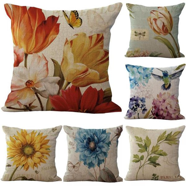 

pillow tulips hummingbirds pattern euro cover decorative massager pillows home decor gift