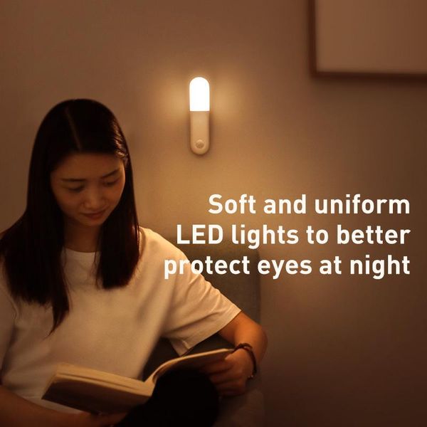 

night lights baseus pir led motion sensor light y-shape aisle magnetic bedside emergency closet wardrobe stairs 0.5w usb