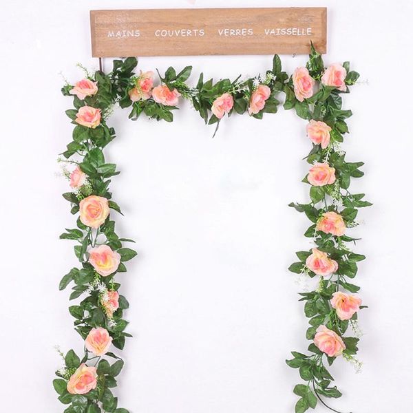 

decorative flowers & wreaths 2pcs artificial rose vine hanging roses fake plants leaves silk flower home wedding wall decor