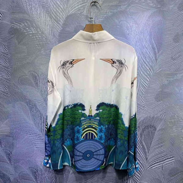 

shirts blouses blouses seqinyy 100% silk blouse 2021 spring summer fashion design female bird vintage printing flower upper quality white bl