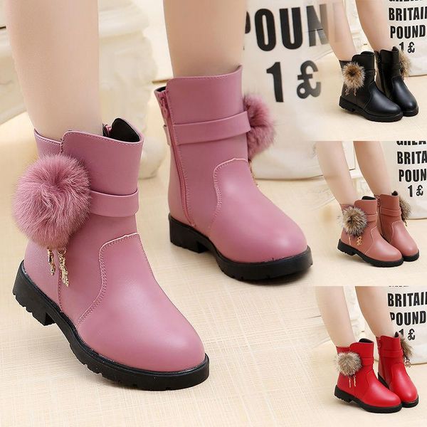 

boots ankle for girls winter kids children' cotton shoes plus velvet warm snow csual leather, Black;grey