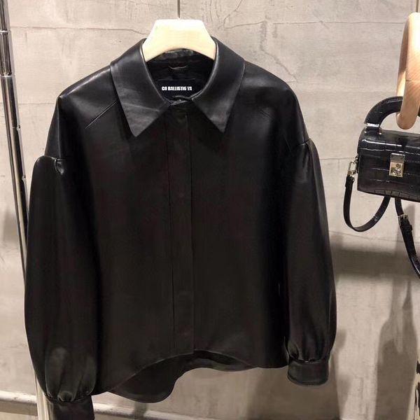 

women's leather & faux genuine shirt ladies real lambskin jacket women sheepskin, Black