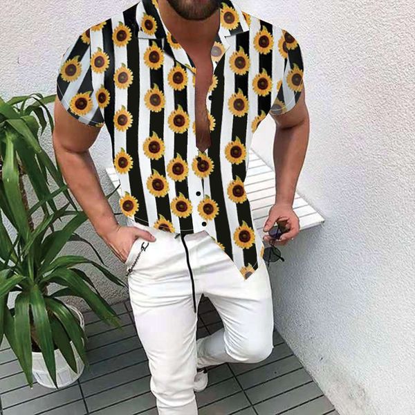 

dresses summer beach print casual loose lapel men's top, White;black