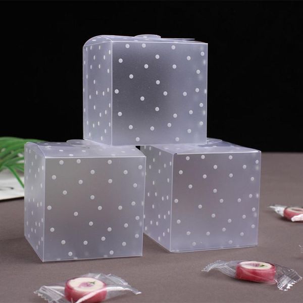 

gift wrap 20/50pcs 6x6x6cm square pvc transparent dot plastic dragee candy box deco mariage wedding party bonbonniere bags