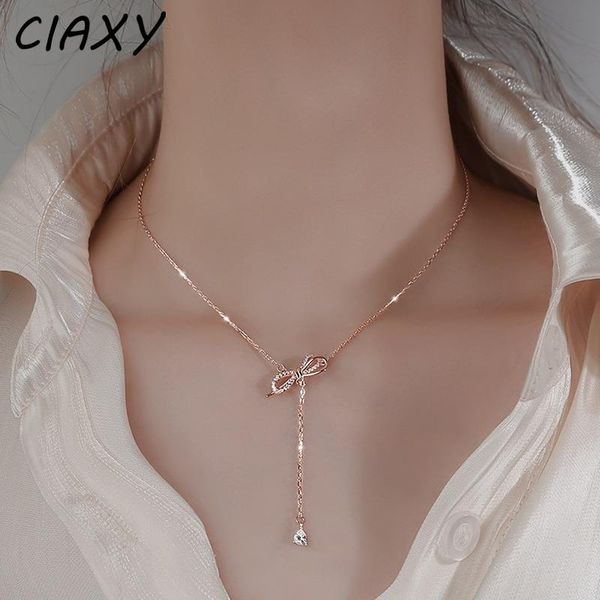 

chains ciaxy 925 sterling silver inlaid zircon bowknot tassel necklaces for women clavicle chain choker party jewelry gift