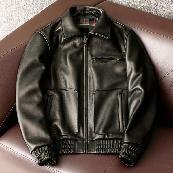 

genuine leather jacket men spring 2021 100% cowhide coat casual clothing plus size 5xl veste homme pph4137 men's & faux, Black