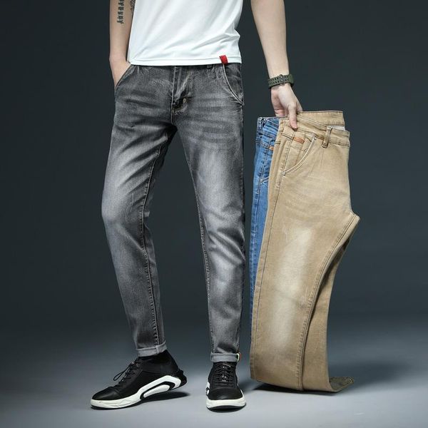 

men's jeans 2021 skinny white fashion casual elastic cotton slim denim pants male brand clothing black gray khaki, Blue