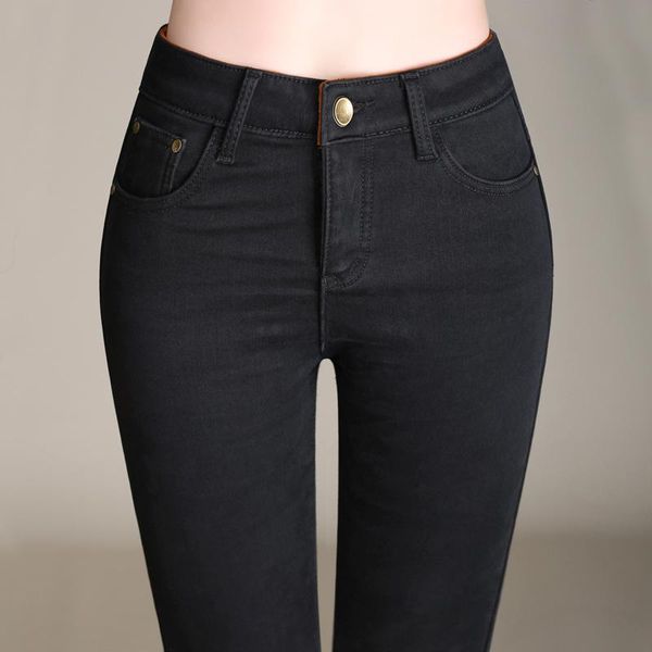 

autumn winter velvet warm jeans women big size mom black skinny stretch pencil pants denim trousers women's, Blue
