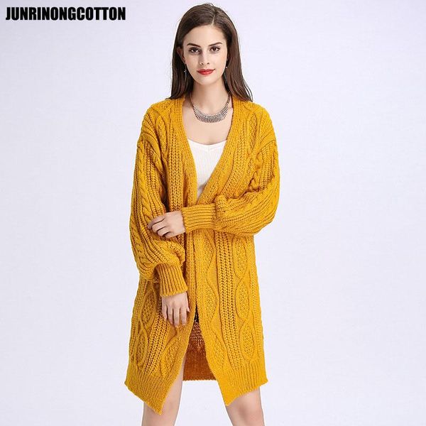 

women's sweaters junrinongcotton 2021 autumn knitted sweater women loose casual puff sleeve long coat female winter warm open stitch, White;black