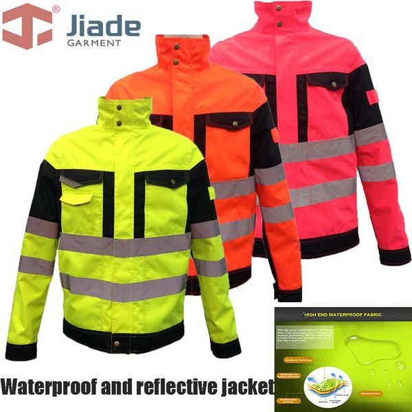 

men's jackets jiade man's work wear jacket reflective high visibility waterproof spring & winter water-resistant coat in, Black;brown