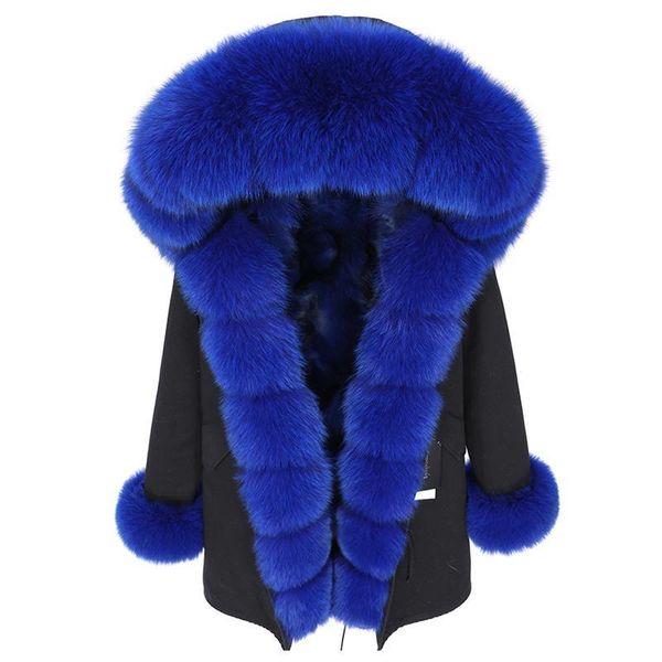 

women's fur & faux thick warm streetwear winter women's clothing fur lining parka oversized collar jacket real coat fashion 100l, Black