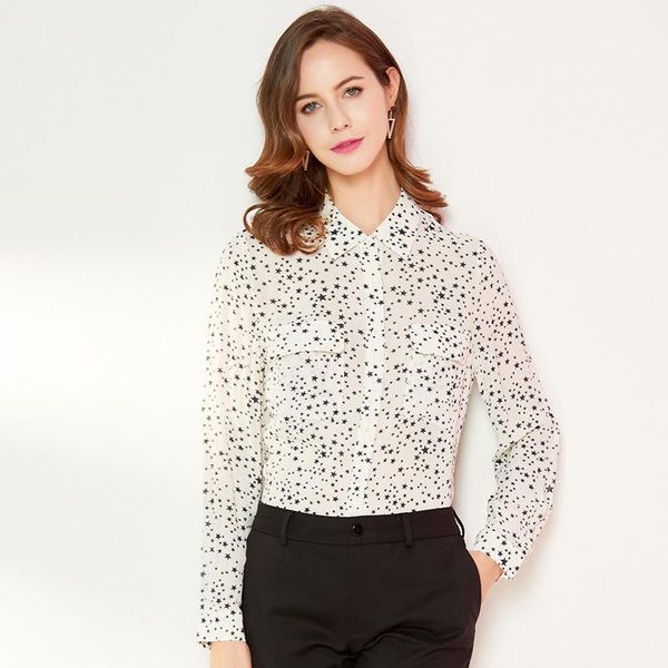 

women's blouses & shirts women and white silk black star floral ol 2021 summer office long sleeve casual plus size