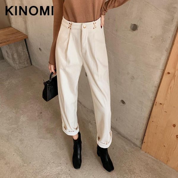 

women's pants & capris kinomi autumn winter white color corduroy straight high waist chic loose korean style casual long trouser pocket, Black;white