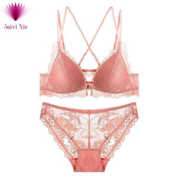 

bras sets lace french lingerie woman without steel hoops thin beauty bra set front buckle underwear, Red;black