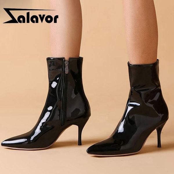 

boots zalavor thin high heels women ankle zipper solid color shoes office ladies club footwear plus size 34-47, Black