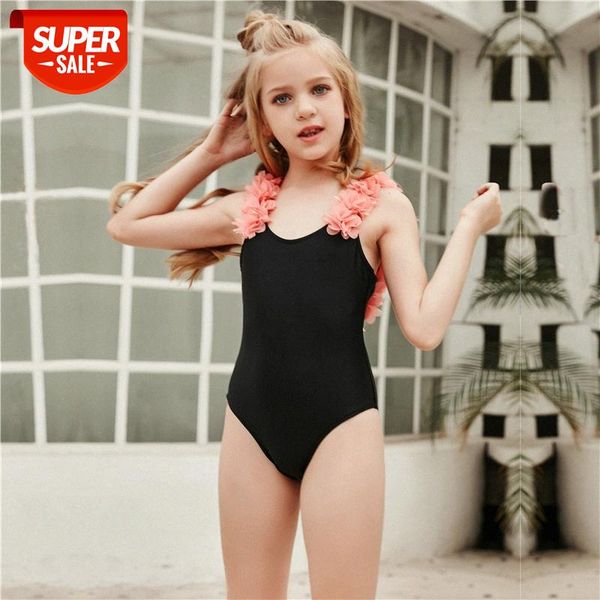 

bathing suits pure color petals halter cover belly slimming children's bikini swimsuit women #zi9g, White;black