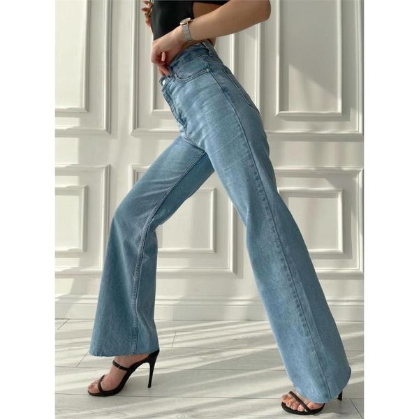 

cut-to-leg palazzo jean light blue women's jeans