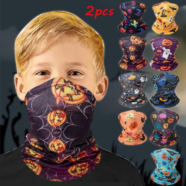 

scarves 2pc kids bandana fabric neck face cover scarf movement sun protection outdoors printed halloween magic turban scarf#45, Blue;gray